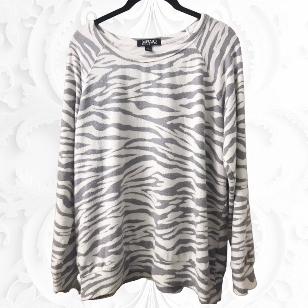 Buffalo David Bitton Animal Printed Ultra Soft Long Sleeve Top Size Medium